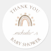 Sticker Rond Merci personnalisé Baby shower arc-en-ciel Boho (Devant)