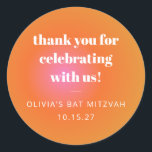 Sticker Rond Merci personnalisé Bat mitzvah orange rétro<br><div class="desc">Sticker Retro Orange Rose Bat mitzvah unique Merci personnalisé Classic rond</div>