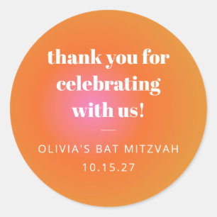 Sticker Rond Merci personnalisé Bat mitzvah orange rétro