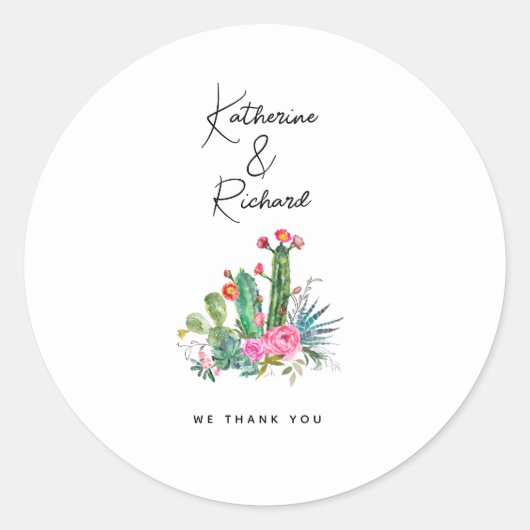 Sticker Rond Merci personnalisé Mariage Cactus simple (Devant)