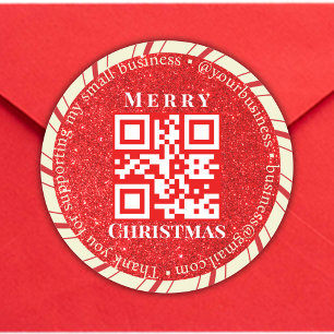Sticker Rond merci petite entreprise qr code vacances rouge