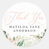 Sticker Rond Merci photo faire-part de naissance floral (Devant)