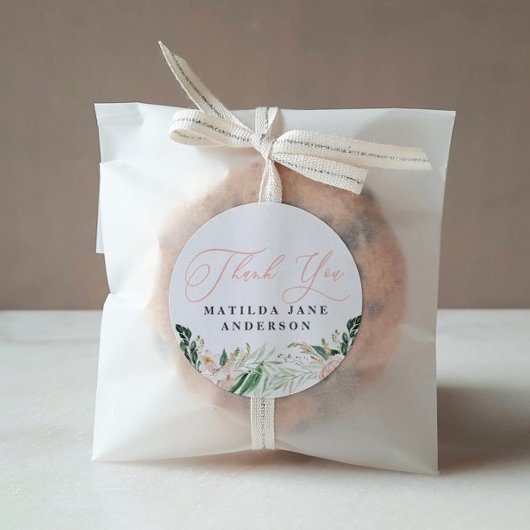 Sticker Rond Merci photo faire-part de naissance floral