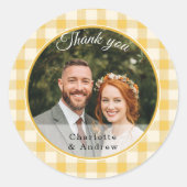 Sticker Rond Merci Photo Gingham Jaune (Devant)