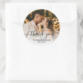 Sticker Rond Merci photo Mariage de script noir chic (Sac)