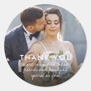 Sticker Rond Merci photo mariage élégant Favoriser les autocoll