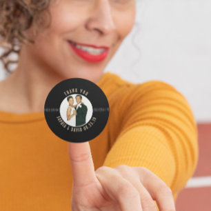 Sticker Rond Merci photo Mariage Retro Vinyl Record