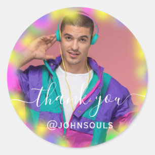 Sticker Rond Merci Photo Neon Hot Holograph Singer Music DJ