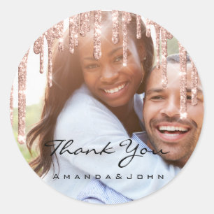Sticker Rond Merci photo Nom de mariage Favor Rose Parties scin