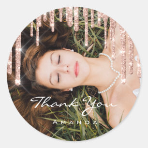 Sticker Rond Merci photo Nom de mariage Favor Rose Parties scin