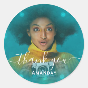 Sticker Rond Merci Photo Rose Fête d'anniversaire Fille Sarcell