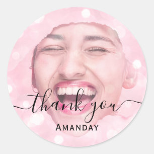 Sticker Rond Merci Photo Rose Foncé Fête d'Anniversaire Fard Ro