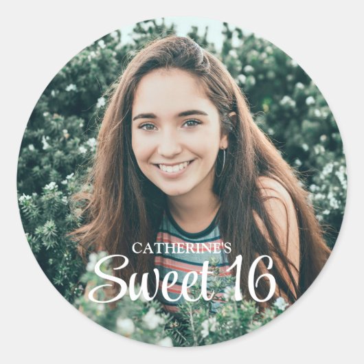 Sticker Rond Merci photo Sweet 16 Script tendance (Devant)