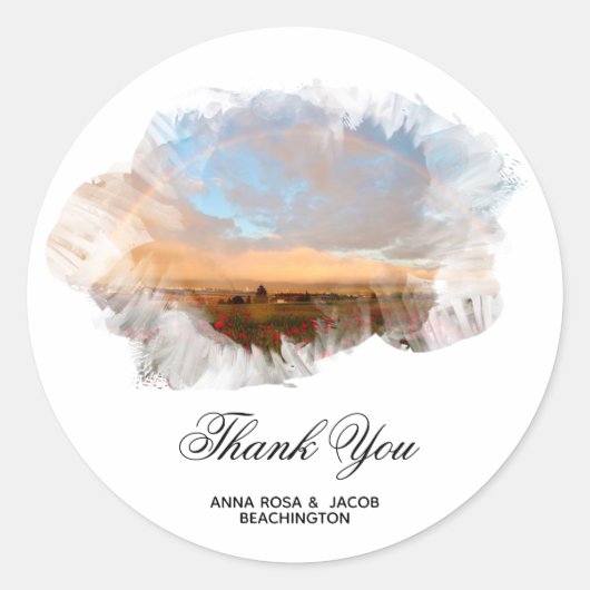 Sticker Rond *~* MERCI Plage Rainbow Océan Floral AR11 (Devant)