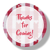 Sticker Rond Merci Plaid Rouge et Blanc Favoriser