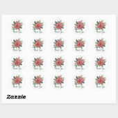 Sticker Rond Merci Poinsettia Rouge Noël Floral Mariage (Feuille)