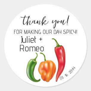 Sticker Rond Merci Poivron Épicé Chaud Mariage