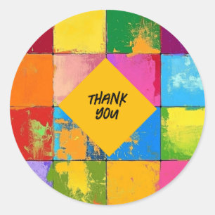 Sticker Rond Merci Pop Art grunge Blocs de Couleur