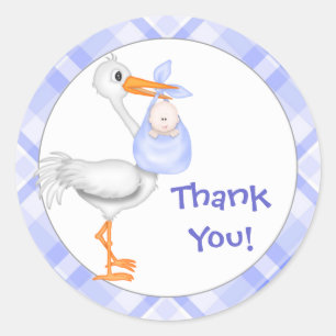 Sticker Rond Merci pour bébé et cigogne
