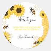 Sticker Rond Merci pour Buzz -ing par mon premier jour d'abeill (Devant)