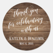 Sticker Rond Merci pour célébrer avec nous le bois rustique (Devant)