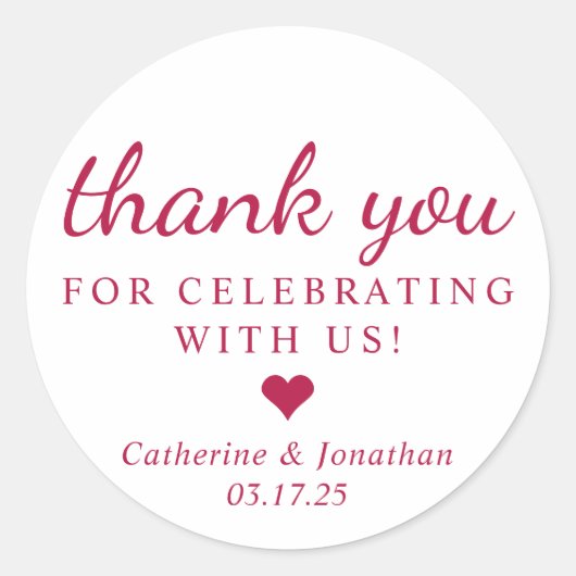 Sticker Rond Merci Pour Célébrer Le Mariage Bourgogne Faveur (Devant)
