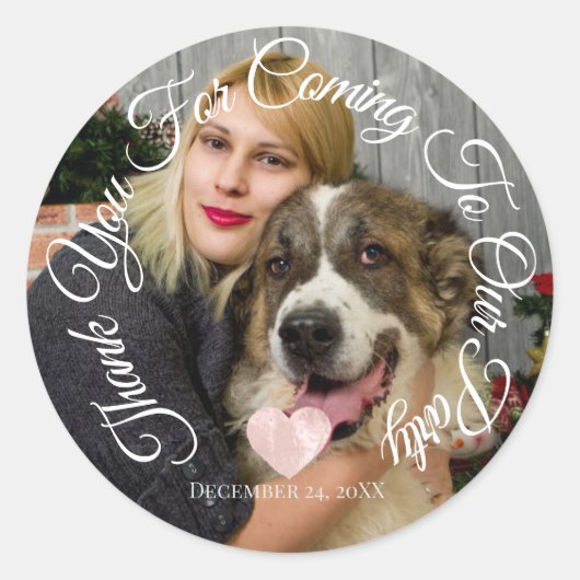 Sticker Rond Merci Pour Fête Venante Date Photo Coeur (Devant)