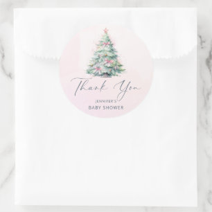 Sticker Rond Merci pour la baby shower arbre de Noël hivernal r