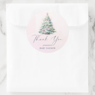 Sticker Rond Merci pour la baby shower arbre de Noël hivernal r