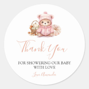Sticker Rond Merci pour la Baby Shower Ours Citrouille Coup de