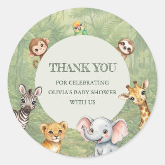 Sticker Rond Merci pour la Baby Shower Thème Jungle Tropicale S