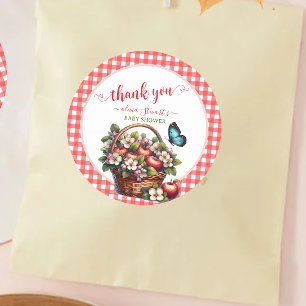 Sticker Rond Merci pour la baby shower thème plaid Apple automn