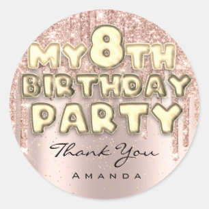 Sticker Rond Merci pour la fête d'anniversaire des 8 ans paille