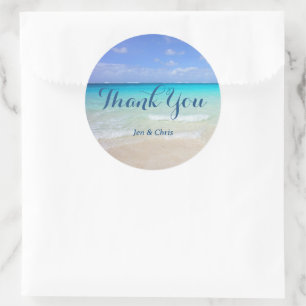 Sticker Rond Merci pour la plage tropicale des Caraïbes bleu az