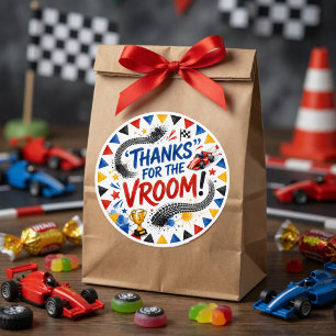 Sticker Rond Merci pour la voiture de course Vroom Anniversaire