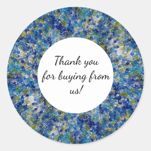 Sticker Rond Merci Pour L'Achat De Perles Bleues Us (Devant)