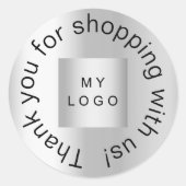 Sticker Rond Merci pour l'achat logo d'entreprise argent (Devant)