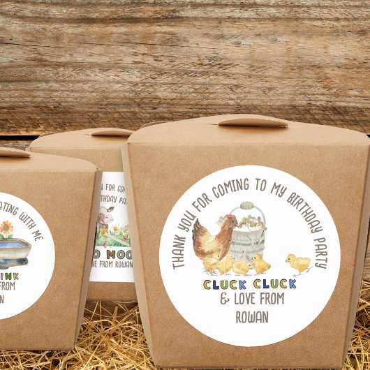 Sticker Rond Merci pour l'Anniversaire de la ferme de poulet à