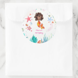 Sticker Rond Merci pour l'anniversaire de la sirène afro-améric