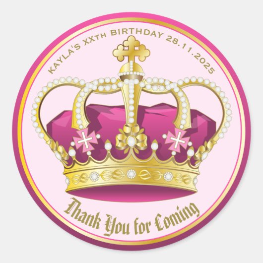Sticker Rond Merci pour l'arrivée Pearl Crown Gold Rose Girly (Devant)