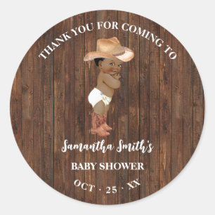 Sticker Rond Merci pour le Baby shower occidental Cowboy