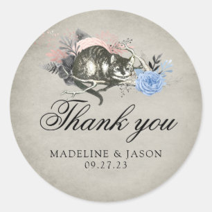 Sticker Rond Merci pour le mariage de chat floral bleu poussiér
