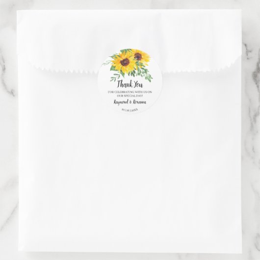 Sticker Rond Merci pour le mariage des tournesols (Sac)