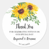 Sticker Rond Merci pour le mariage des tournesols (Devant)