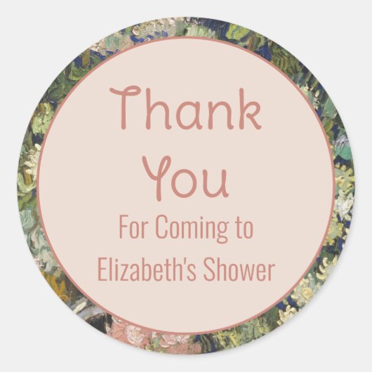 Sticker Rond Merci pour le nom du Baby shower rose à venir (Devant)