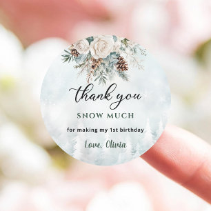 Sticker Rond Merci pour le premier anniversaire Evergreen Winte
