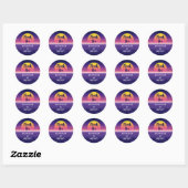 Sticker Rond Merci pour le rétro néon violet synthwave des anné (Feuille)
