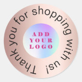 Sticker Rond Merci pour les achats logo commercial or rose (Devant)
