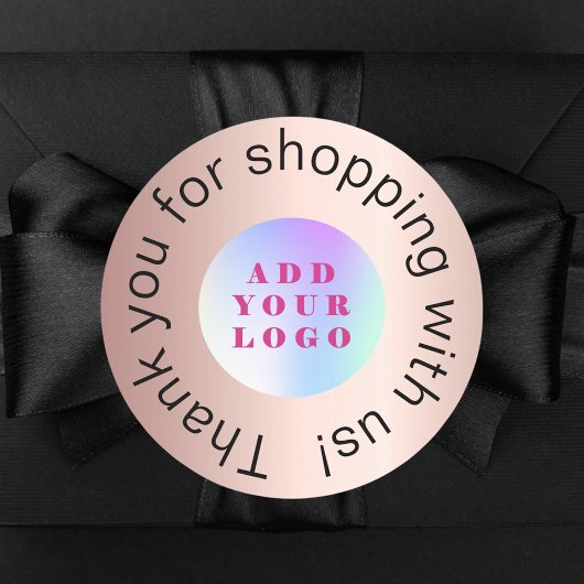 Sticker Rond Merci pour les achats logo commercial or rose