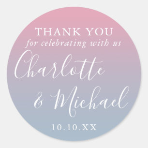 Sticker Rond Merci pour les faveurs de mariage rose et bleu pou